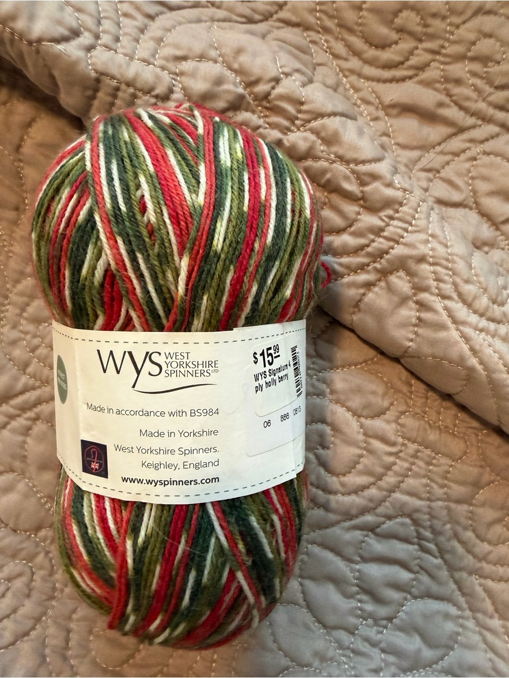 Holiday Multicolor Wool Yarn - Red, Green, White